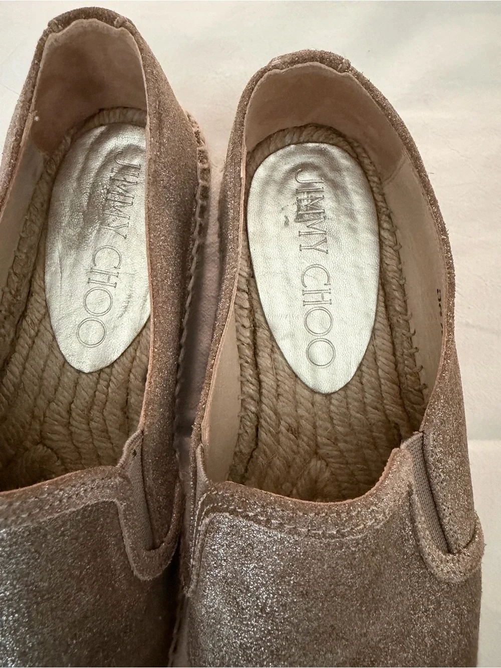 Jimmy Choo Metallic Taupe Slip-On Espadrilles